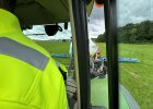 Technik zur Ausbringung von flüssigen Stickstoffdünger mit der sogenannten Cultantechnik. Blick aus dem Traktor-Führerhaus.